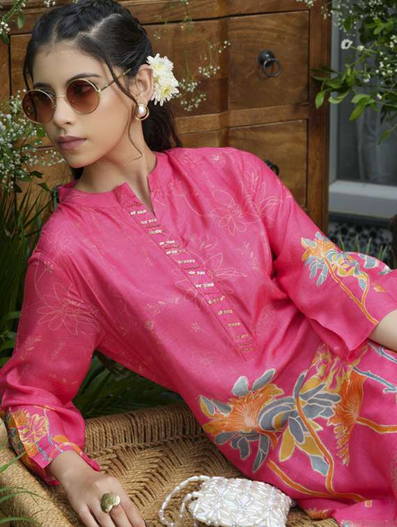 women floral print three quarter sleeve ethnic co-ord set - 22039724 - Standard Image - 4
