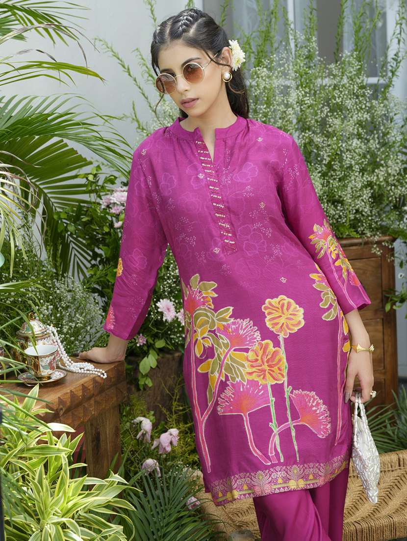 women floral print three quarter sleeve ethnic co-ord set - 22039725 - Standard Image - 1