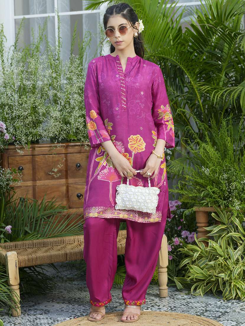 women floral print three quarter sleeve ethnic co-ord set - 22039725 - Standard Image - 4