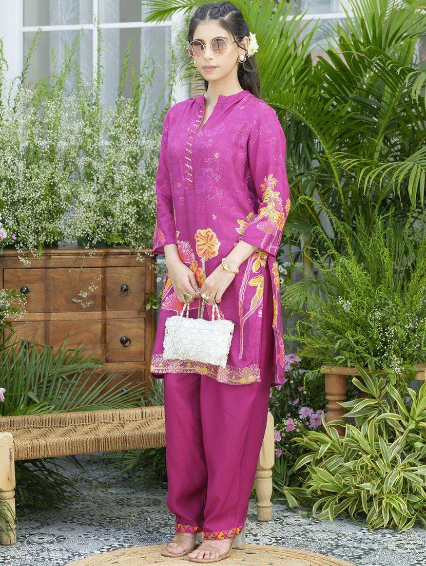 women floral print three quarter sleeve ethnic co-ord set - 22039725 -  Standard Image - 4