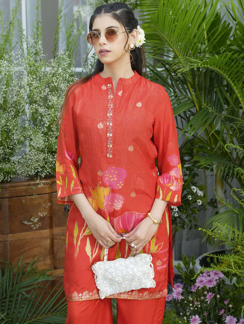 women floral print three quarter sleeve ethnic co-ord set - 22039728 - Standard Image - 1