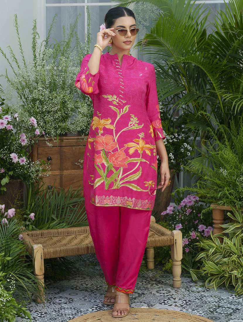 women floral print three quarter sleeve ethnic co-ord set