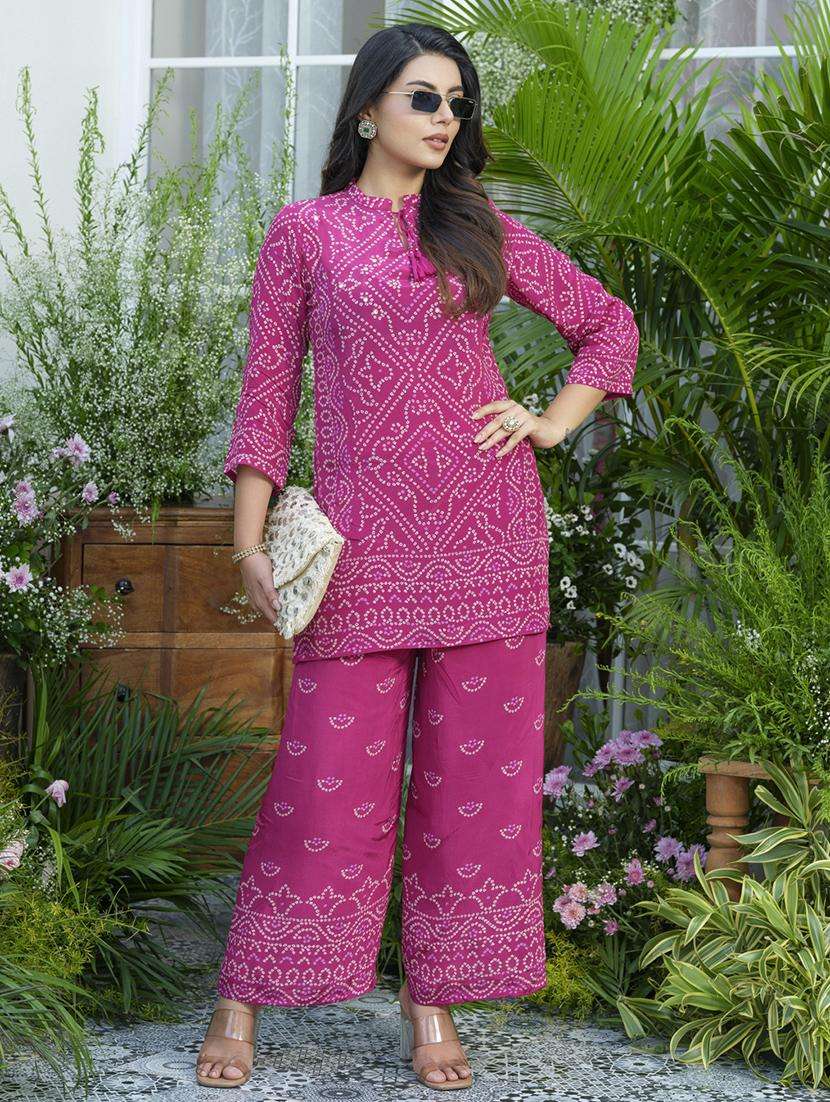 women bandhani print three quarter sleeve ethnic co-ord set - 22039730 -  Standard Image - 4