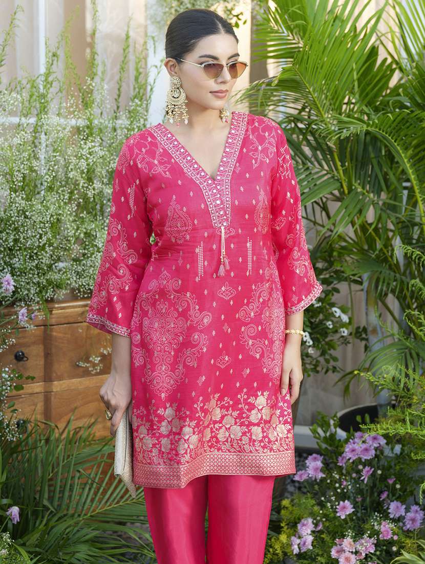 women floral print three quarter sleeve ethnic co-ord set - 22039734 -  Standard Image - 1