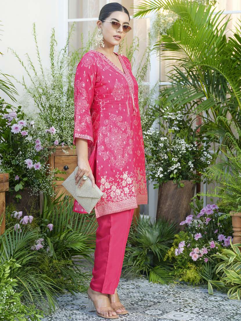 women floral print three quarter sleeve ethnic co-ord set - 22039734 - Standard Image - 4