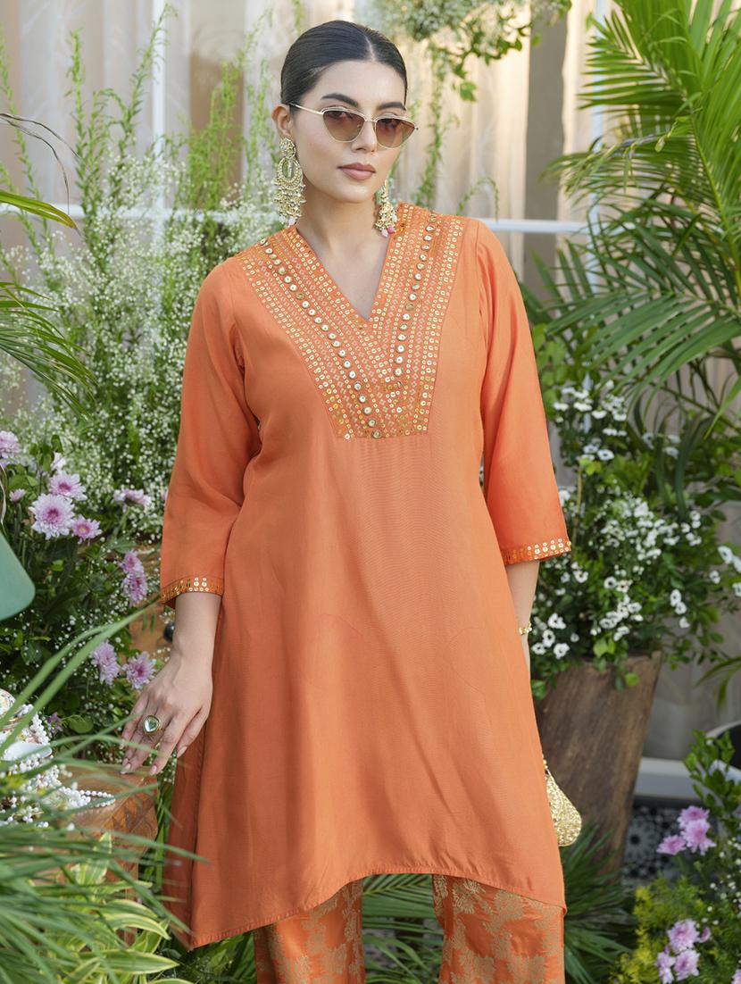 women embroidered three quarter sleeve ethnic co-ord setco-ord set - 22039738 - Standard Image - 1