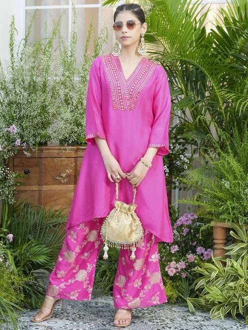 women embroidered three quarter sleeve ethnic co-ord set - 22039739 -  Standard Image - 0