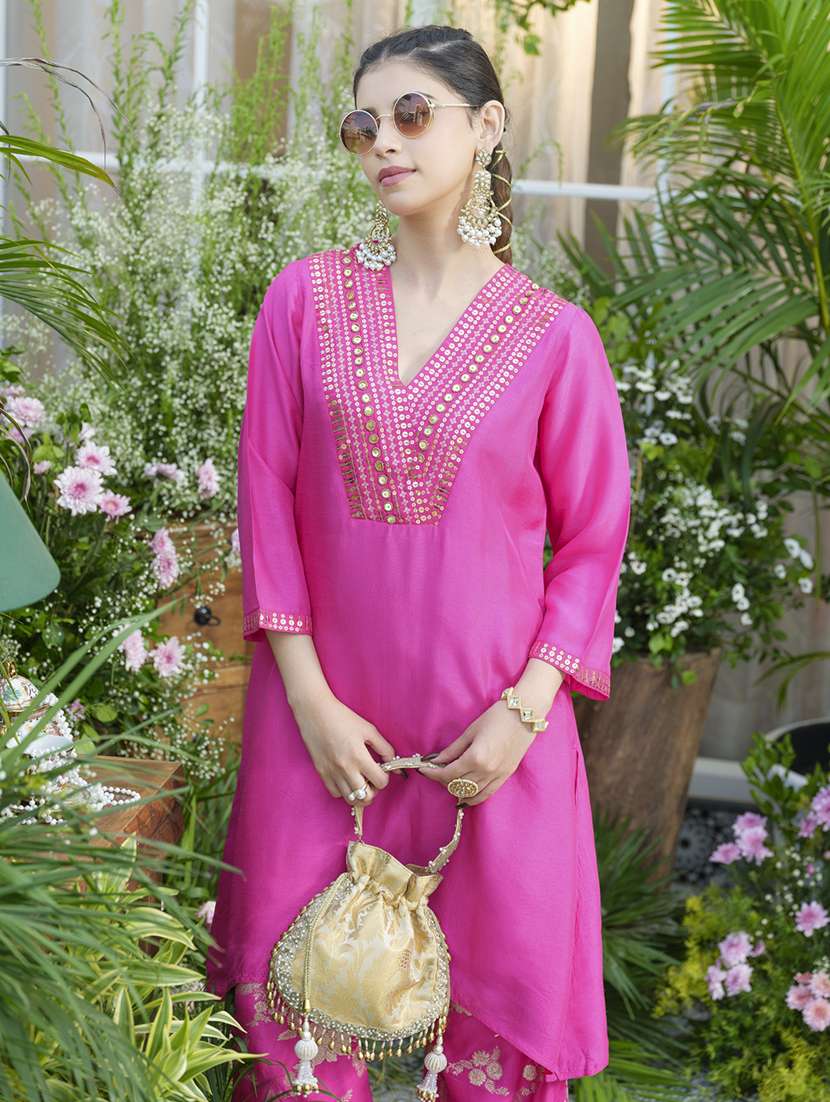 women embroidered three quarter sleeve ethnic co-ord set - 22039739 -  Standard Image - 1