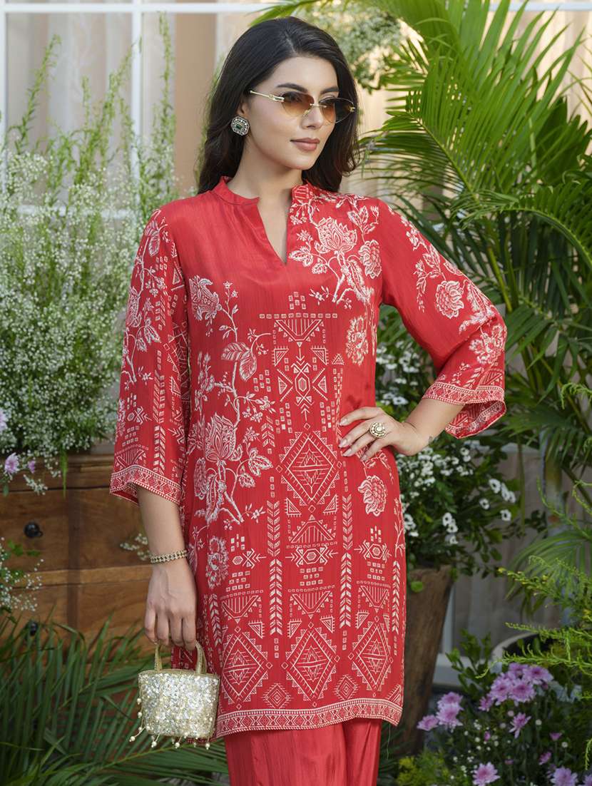 women printed three quarter sleeve ethnic co-ord set - 22039742 -  Standard Image - 1