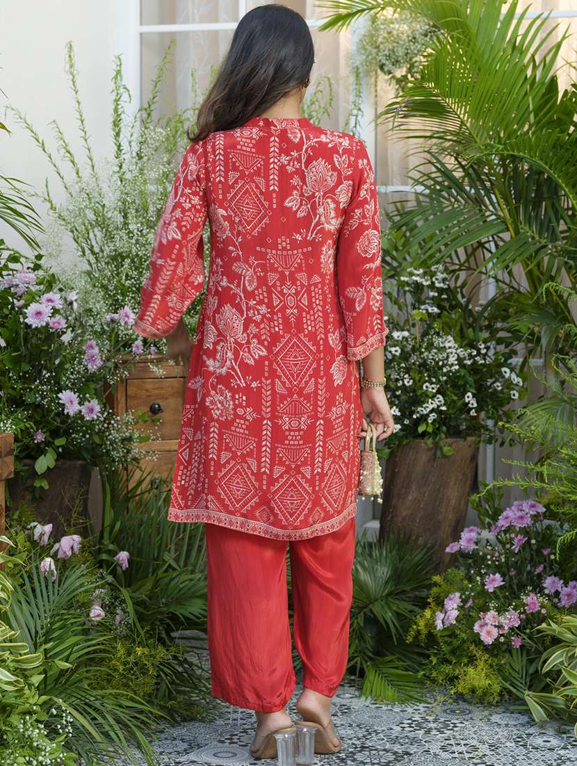women printed three quarter sleeve ethnic co-ord set - 22039742 - Standard Image - 4