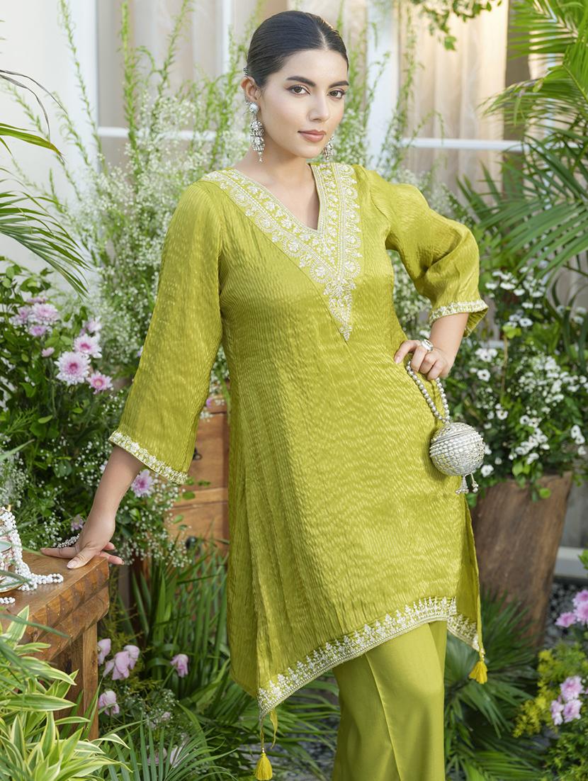 women embroidered three quarter sleeve ethnic co-ord set - 22039743 - Standard Image - 1