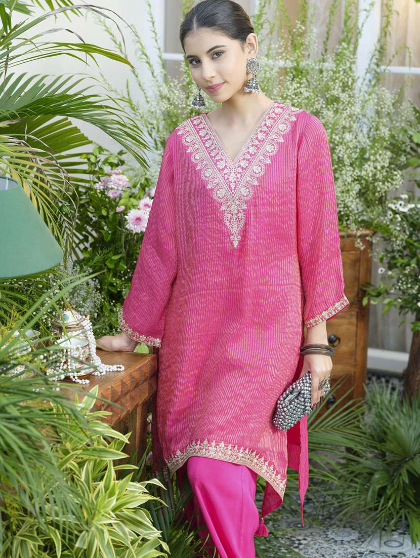 women embroidered three quarter sleeve ethnic co-ord set - 22039744 -  Standard Image - 1