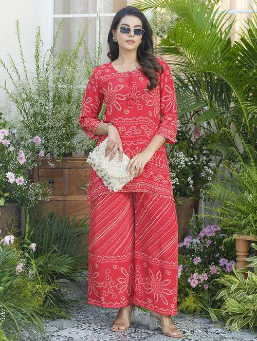 women printed three quarter sleeve ethnic co-ord set - 22039748 -  Standard Image - 0