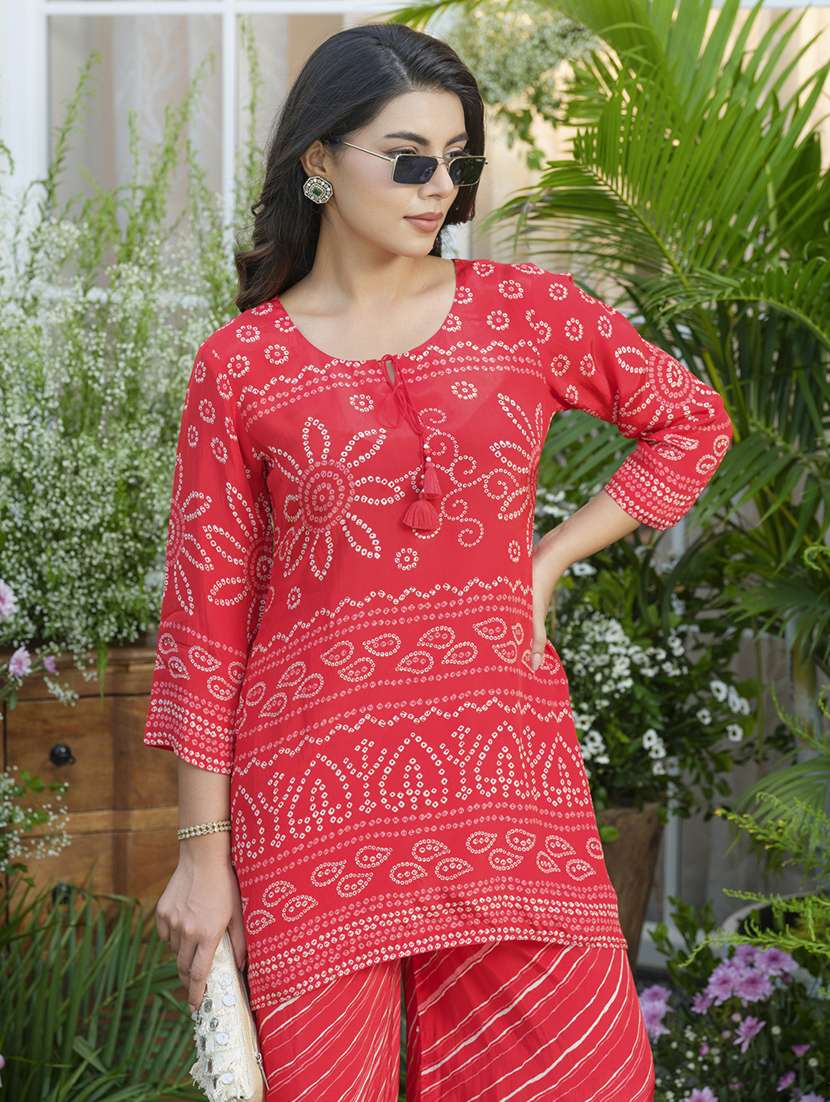 women printed three quarter sleeve ethnic co-ord set - 22039748 -  Standard Image - 1
