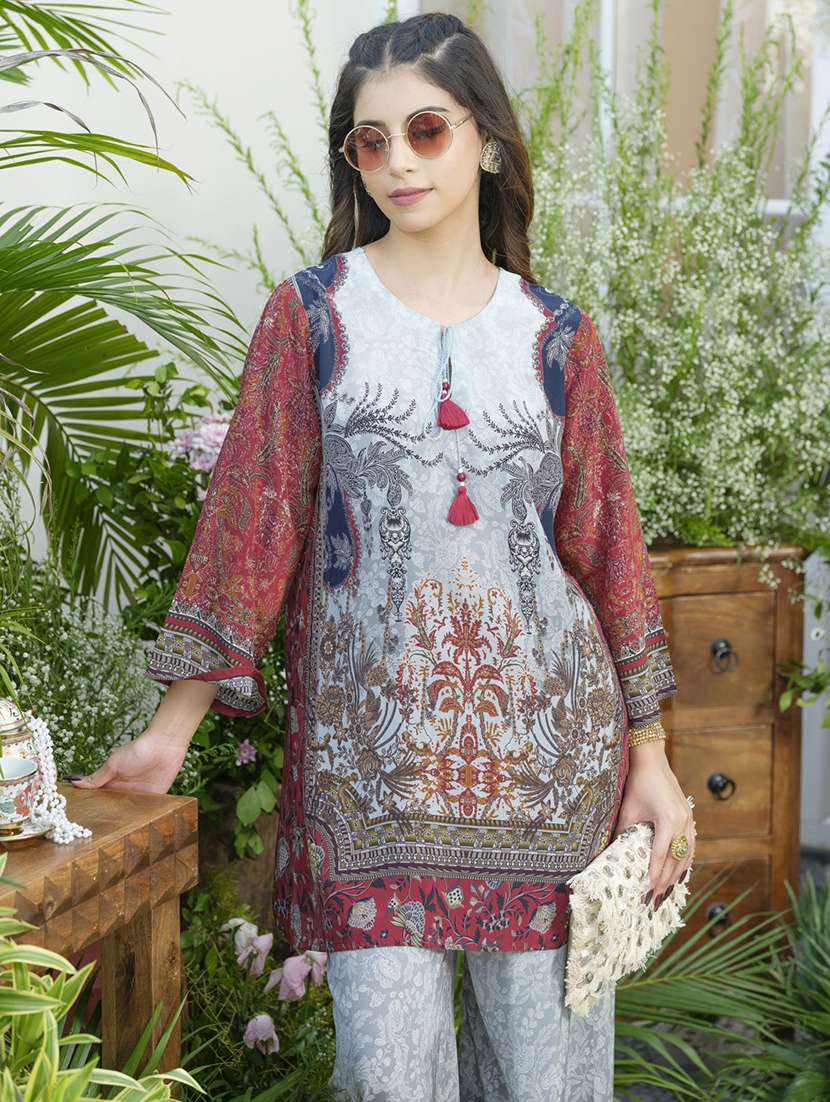 women printed three quarter sleeve ethnic co-ord set - 22039750 - Standard Image - 1