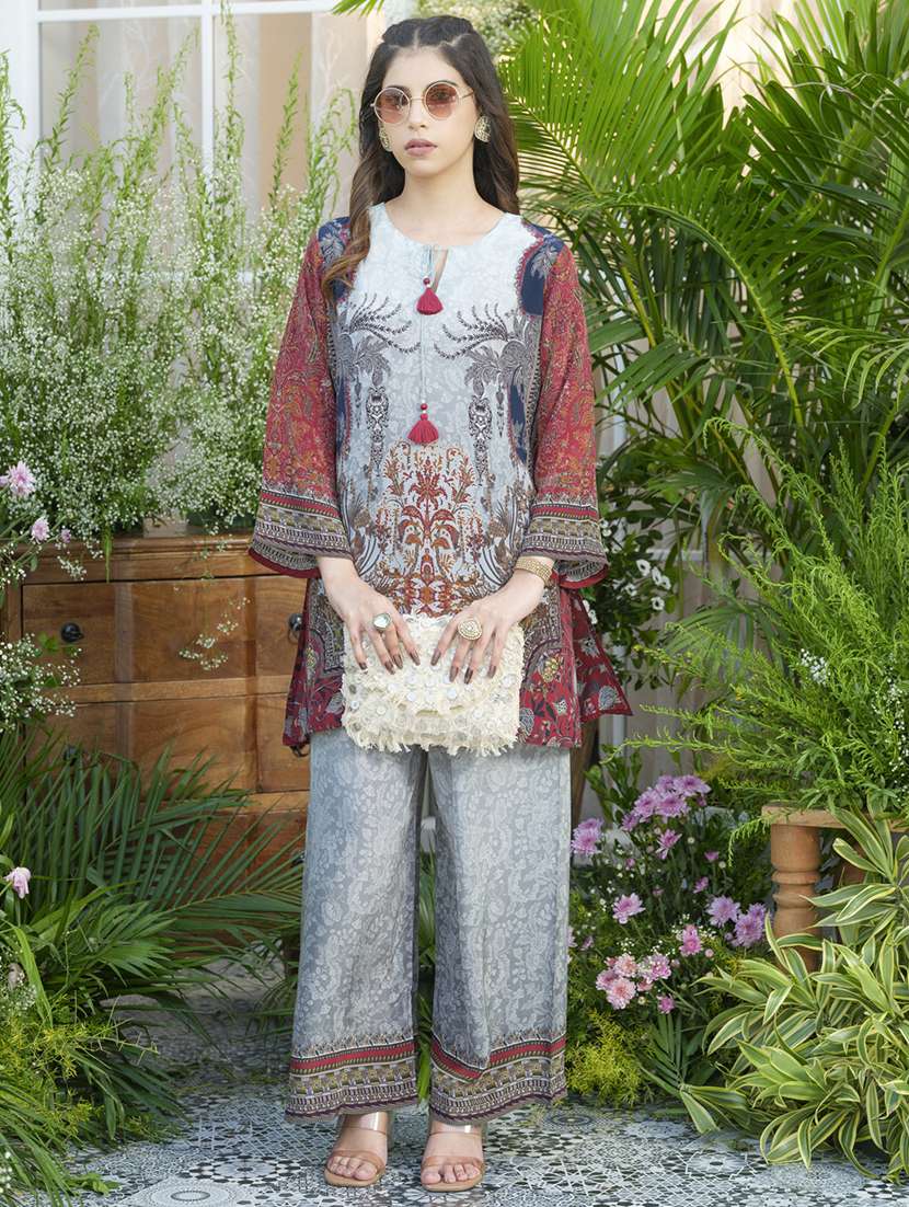 women printed three quarter sleeve ethnic co-ord set - 22039750 - Standard Image - 4
