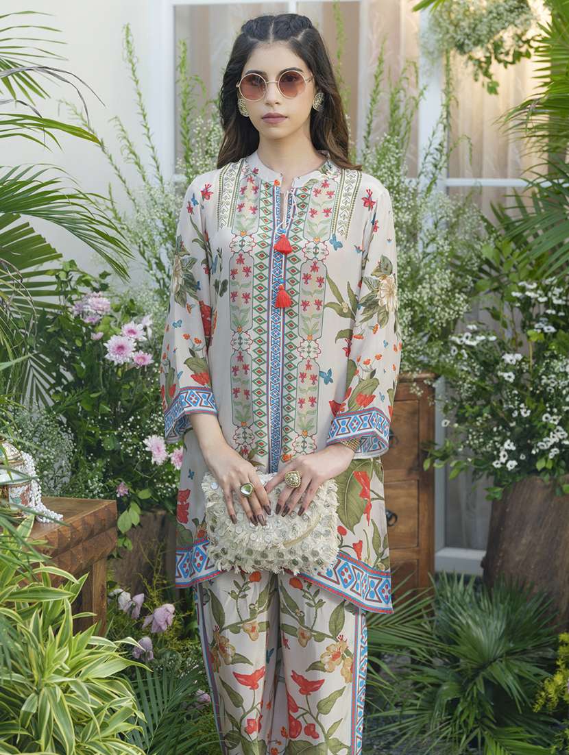 women printed three quarter sleeve ethnic co-ord set - 22039751 -  Standard Image - 1