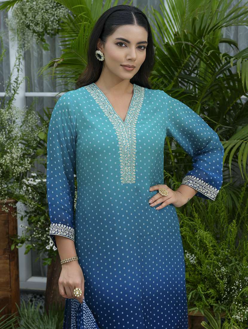 women printed kurta and pant with dupatta set - 22039762 - Standard Image - 1