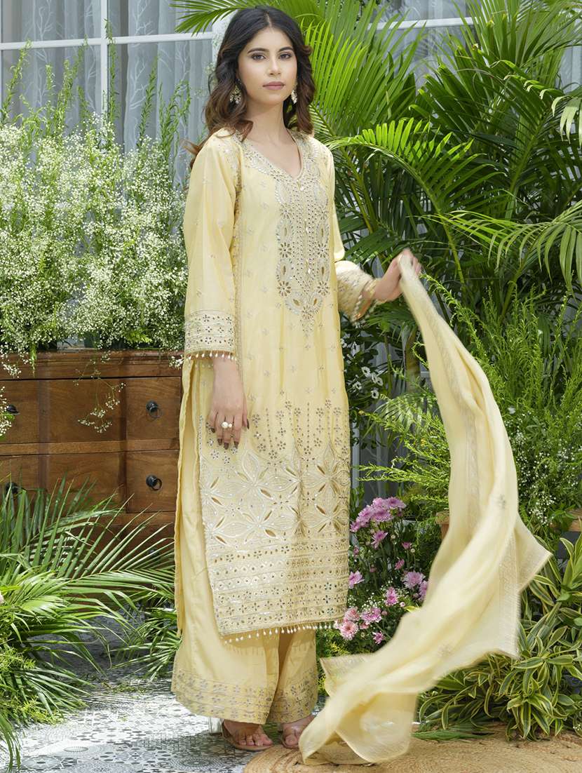 women embroidered kurta and palazzo with dupatta set - 22039763 -  Standard Image - 1