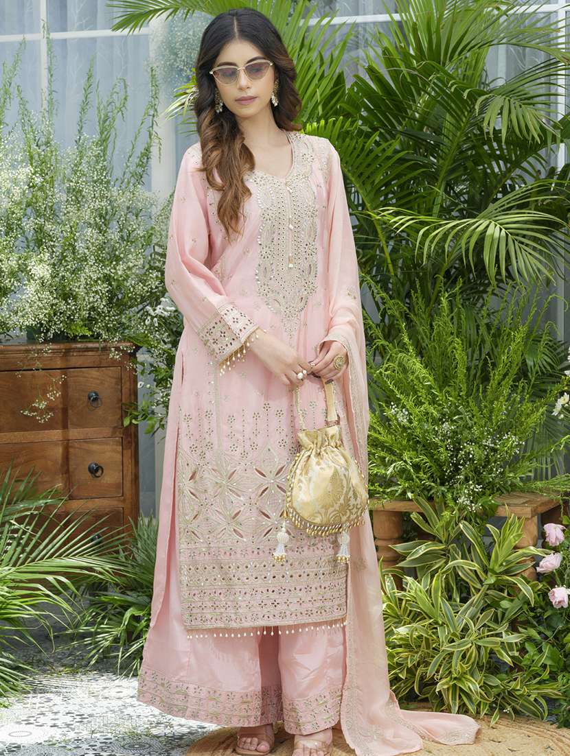 women embroidered kurta and palazzo with dupatta set - 22039765 -  Standard Image - 1