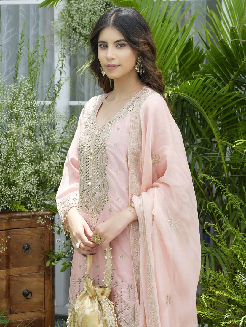 women embroidered kurta and palazzo with dupatta set - 22039765 -  Standard Image - 4