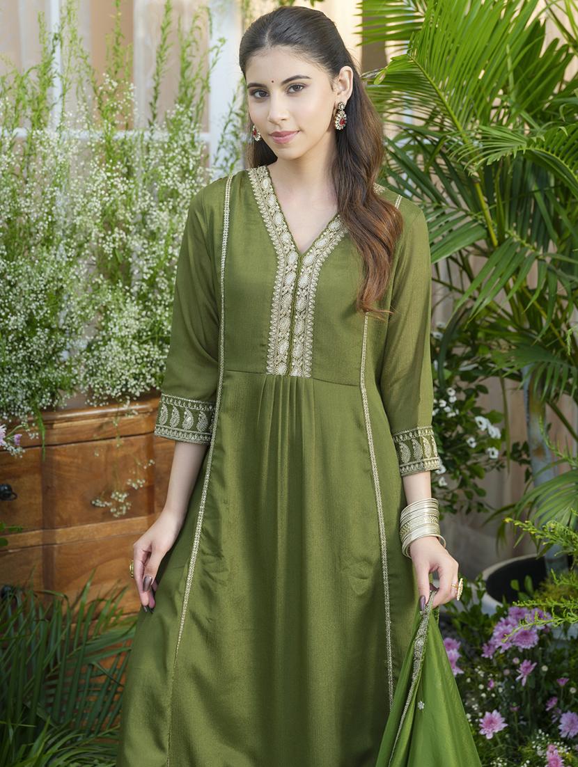 women embroidered kurta and pant with dupatta set - 22039769 - Standard Image - 1