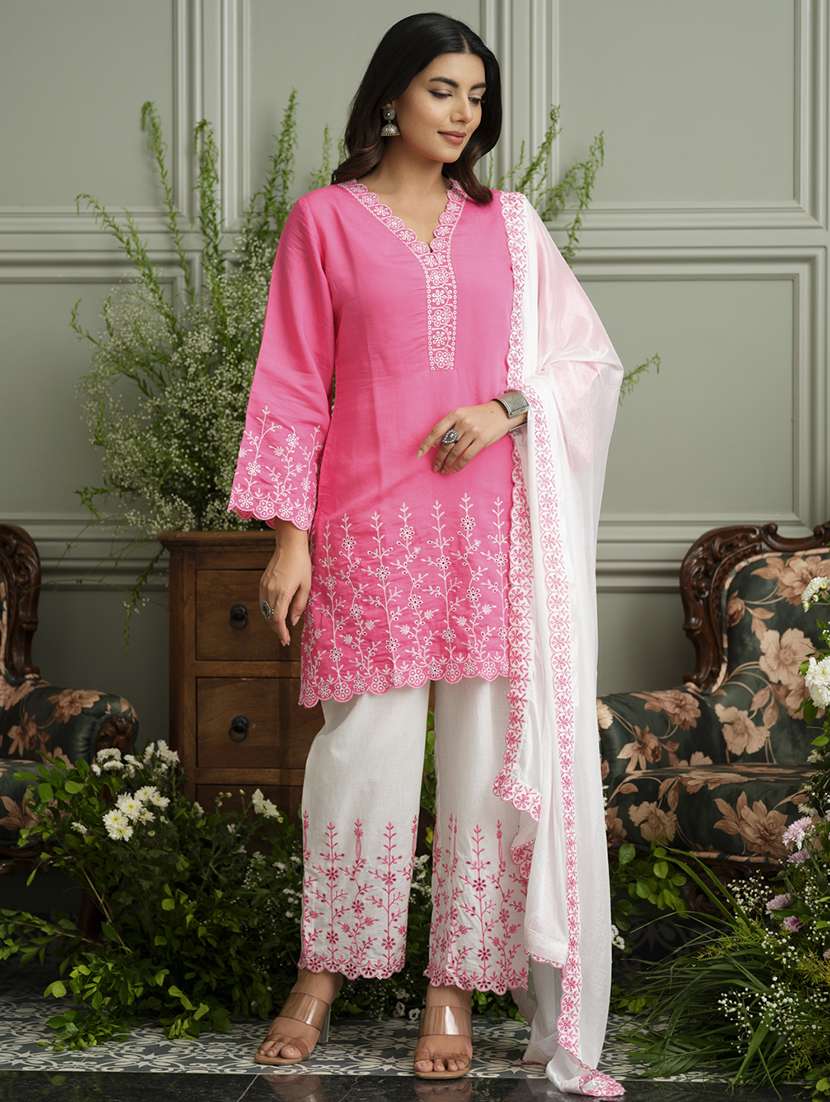 women embroidered kurta and pant with dupatta set - 22039774 - Standard Image - 1