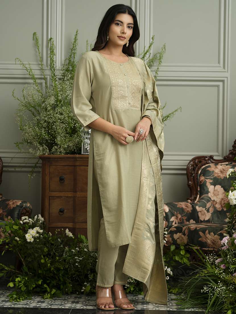 women embroidered kurta and pant with dupatta set - 22039777 -  Standard Image - 1