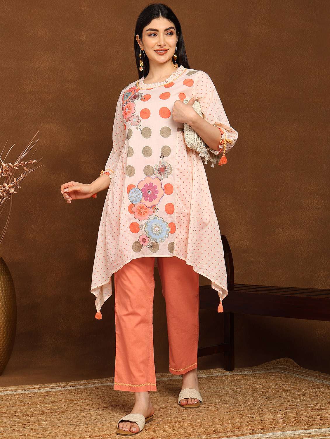 women printed three quarter sleeve ethnic co-ord set - 22039780 -  Standard Image - 1