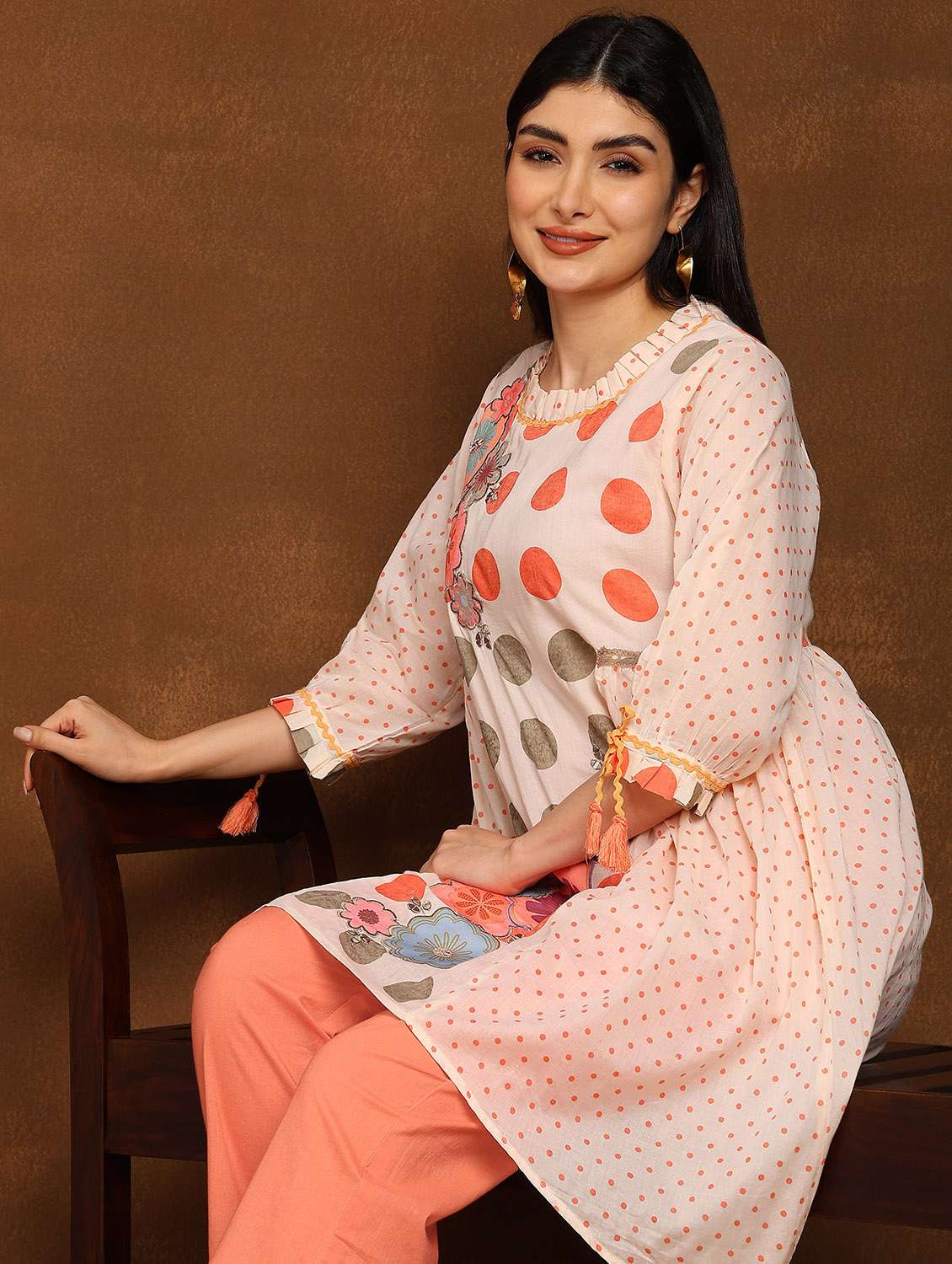 women printed three quarter sleeve ethnic co-ord set - 22039780 - Standard Image - 4