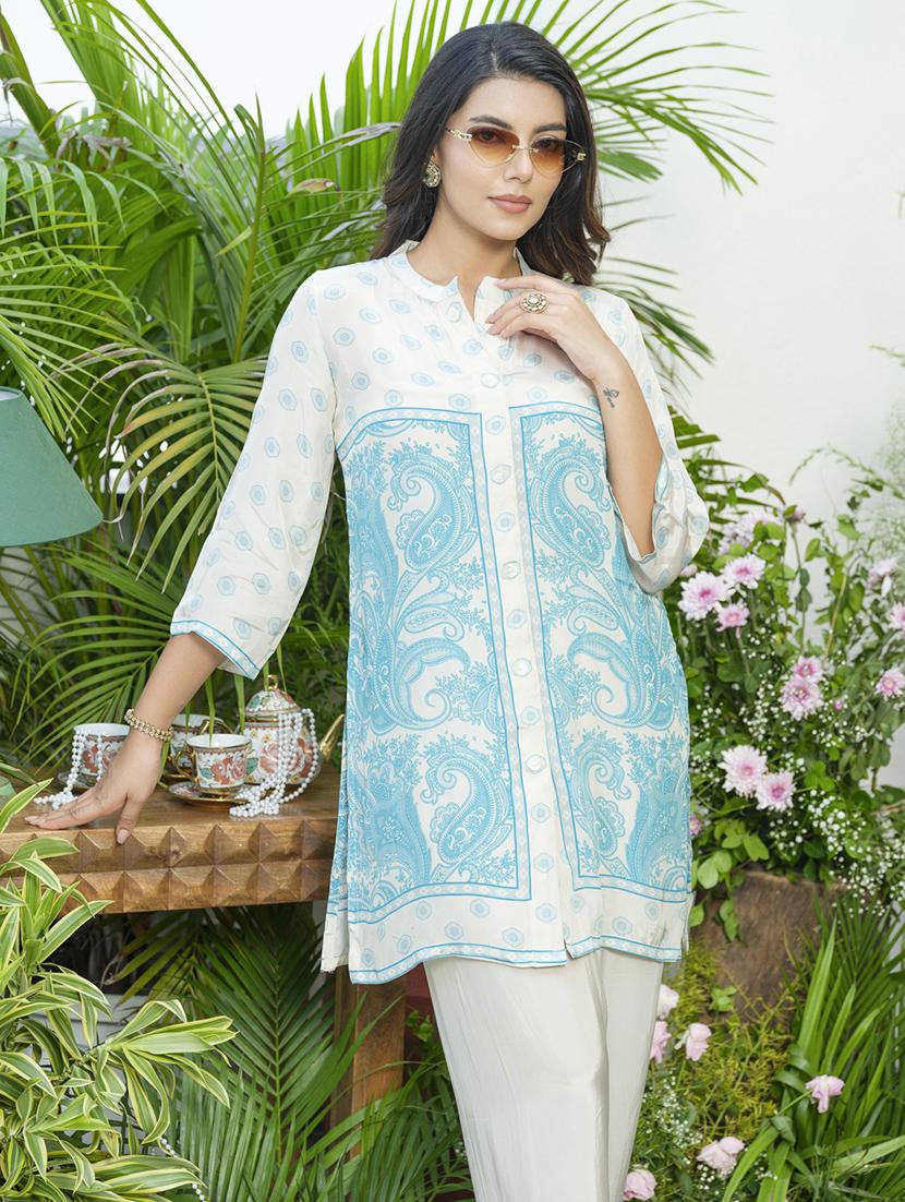 women printed three quarter sleeve ethnic co-ord set - 22039781 -  Standard Image - 1