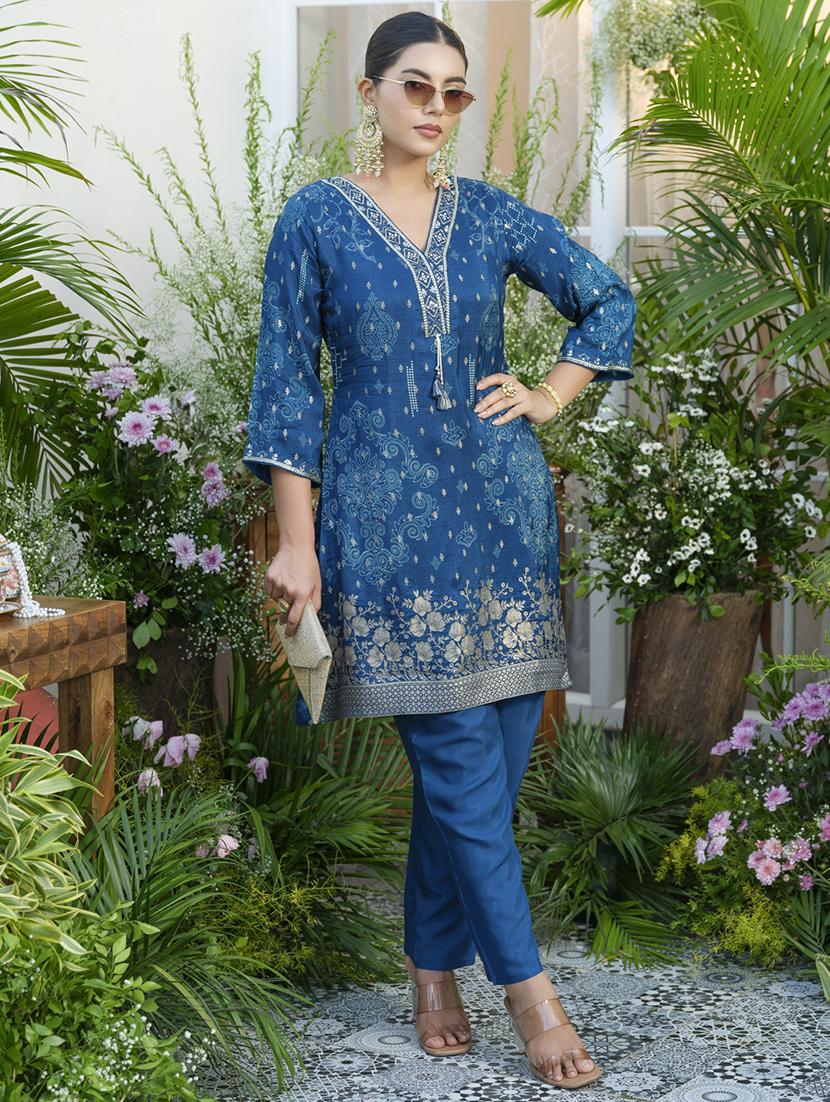 women printed three quarter sleeve ethnic co-ord set - 22039782 - Standard Image - 1