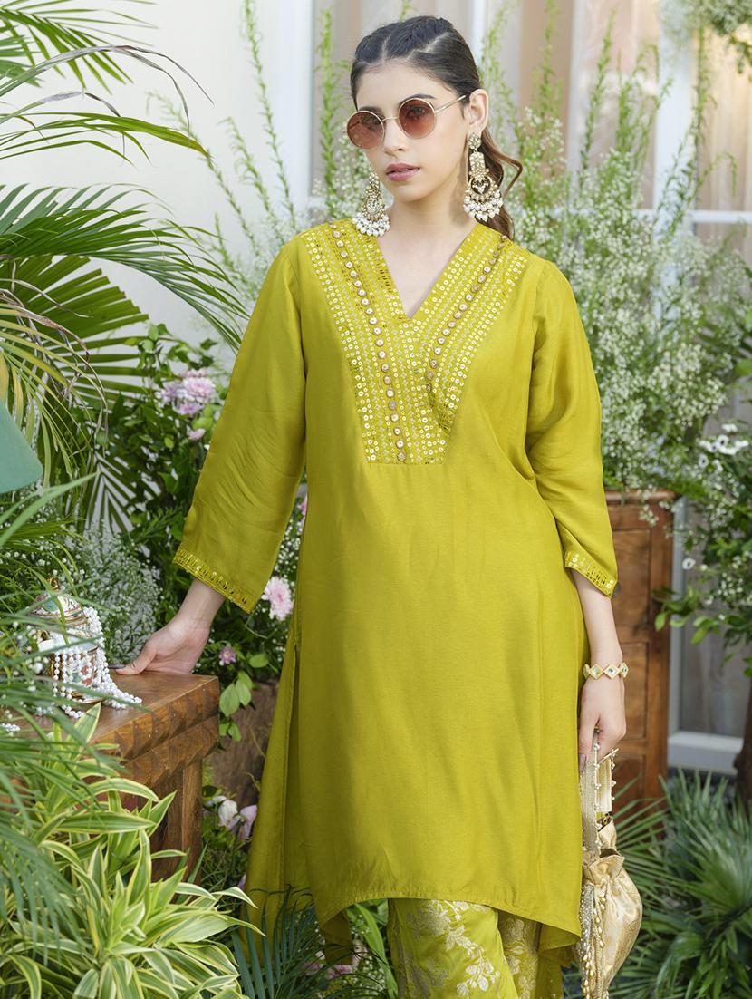 women embroidered three quarter sleeve ethnic co-ord set - 22039783 - Standard Image - 1