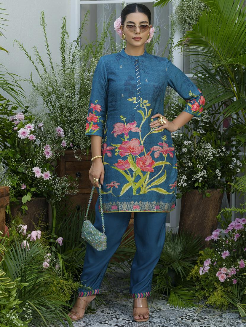 women floral print three quarter sleeve ethnic co-ord set - 22039787 - Standard Image - 1