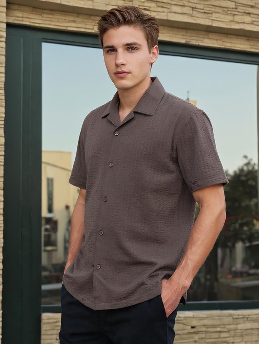 men solid cuban collar loose fit shirt - 22039800 -  Standard Image - 1