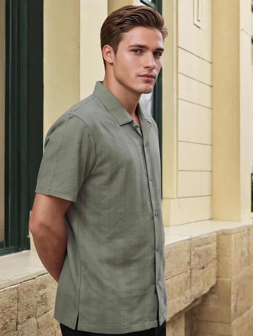 men solid cuban collar loose fit shirt - 22039801 - Standard Image - 1