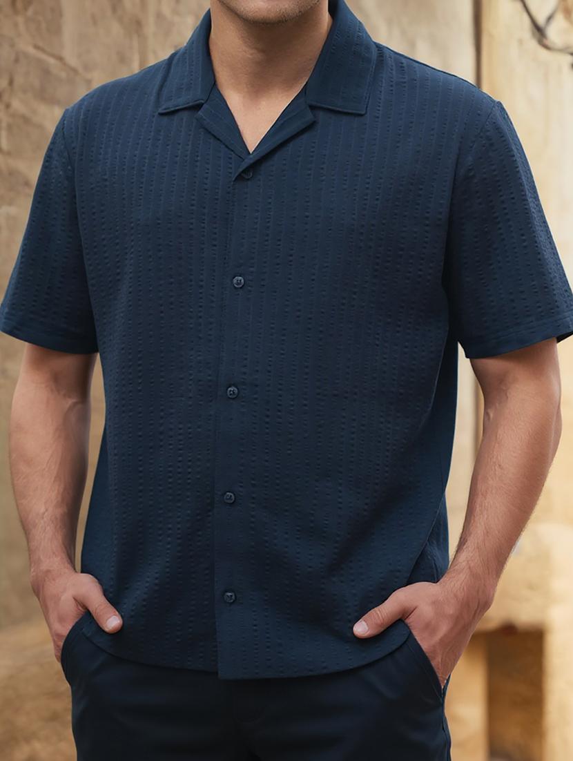 men solid cuban collar loose fit shirt - 22039802 - Standard Image - 4