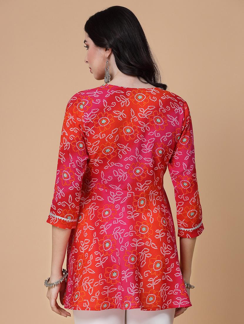 women printed three quarter sleeve flared kurti - 22039811 - Standard Image - 4