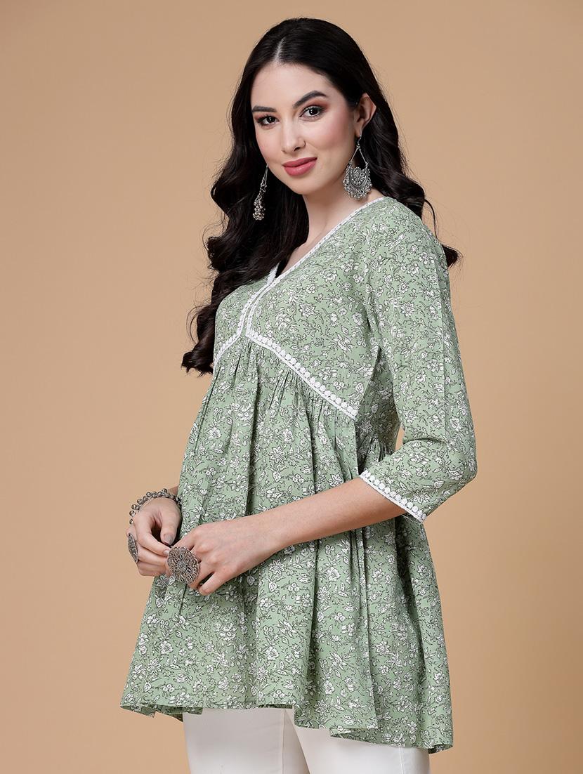 women printed three quarter sleeve flared kurti - 22039813 -  Standard Image - 1