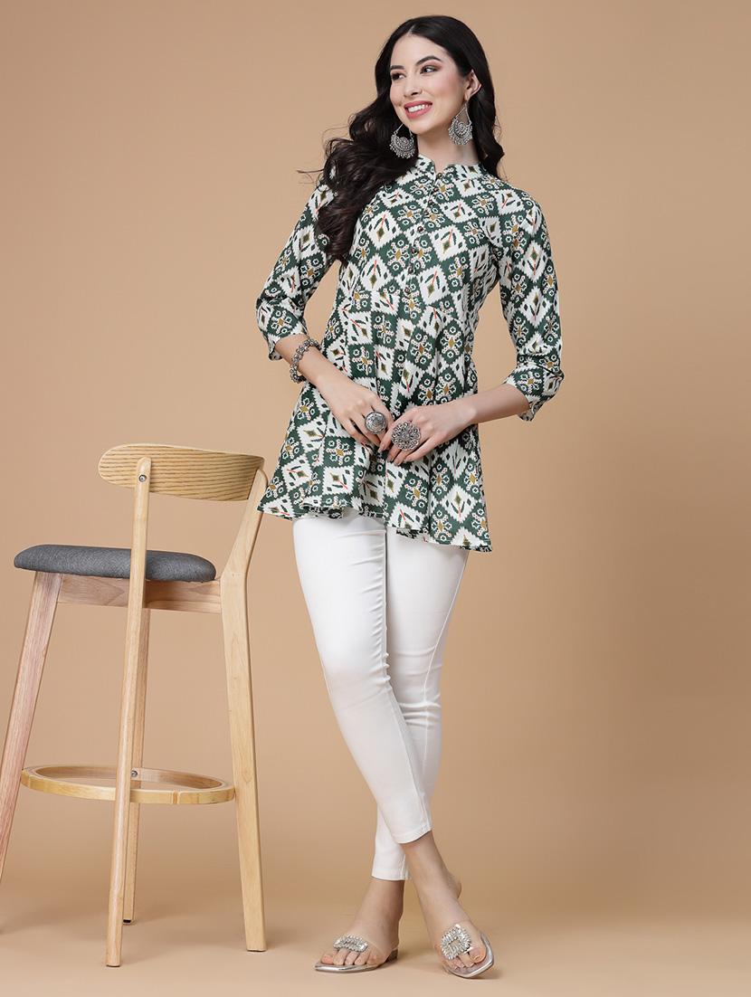 women printed three quarter sleeve flared kurti - 22039815 - Standard Image - 1