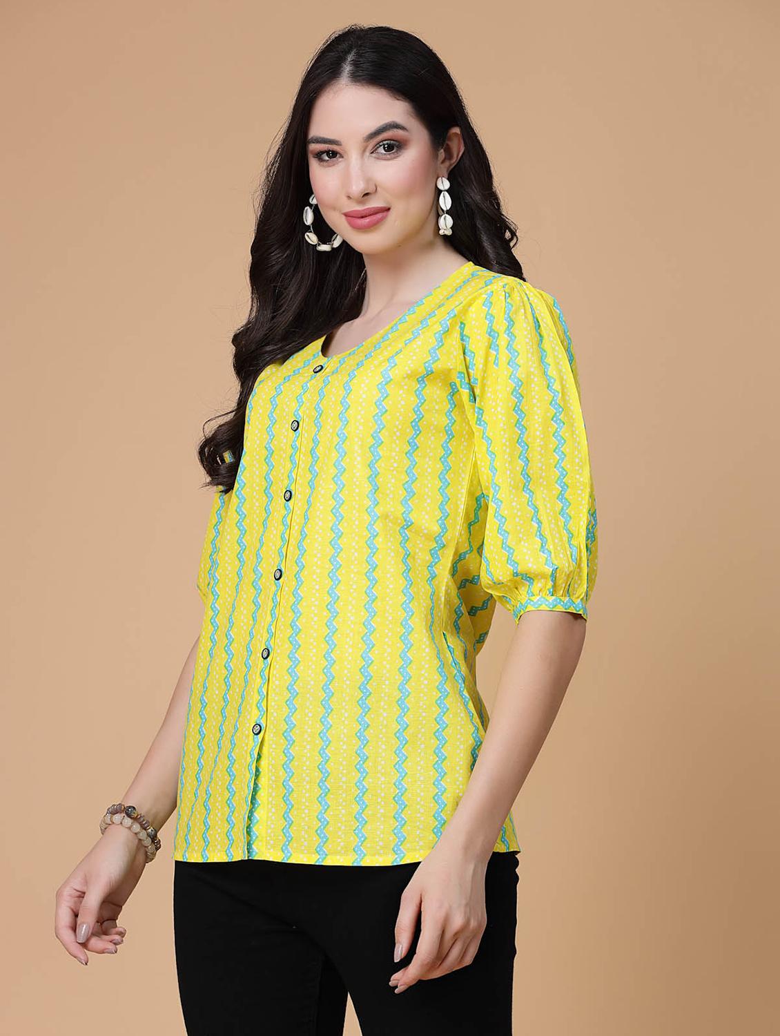 women printed puff sleeve regular top - 22039816 -  Standard Image - 1