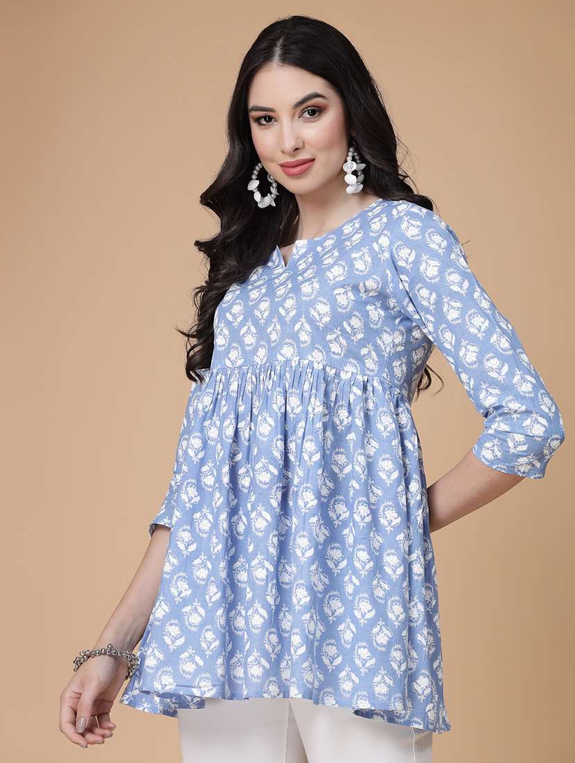 women printed three quarter sleeve flared kurti - 22039820 -  Standard Image - 1