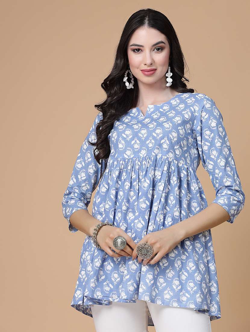 women printed three quarter sleeve flared kurti - 22039820 - Standard Image - 4