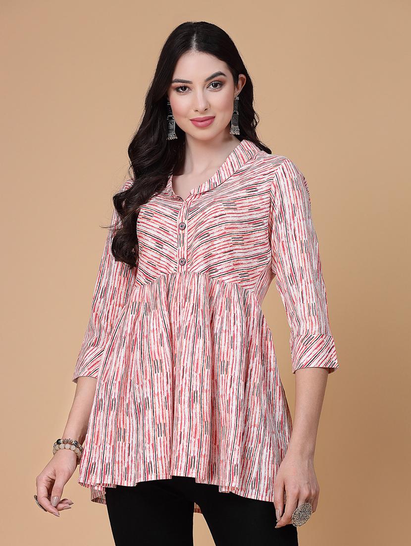 women printed three quarter sleeve flared kurti - 22039822 - Standard Image - 1