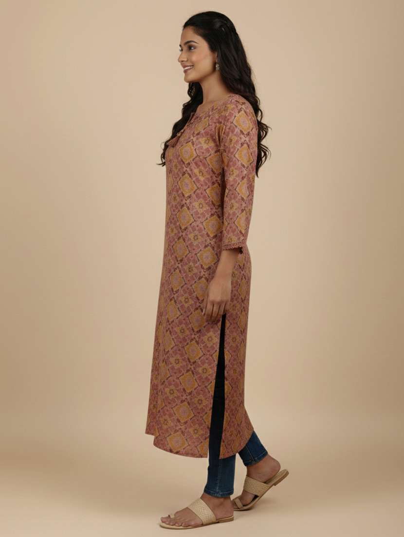women printed notch neck straight kurta - 22039985 -  Standard Image - 1