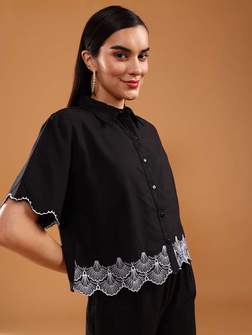 women solid with work short sleeve regular fit shirt - 22040447 -  Standard Image - 1