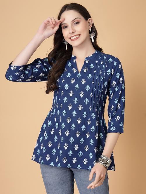 women printed three quarter sleeve a-line kurti - 22040472 - Standard Image - 0