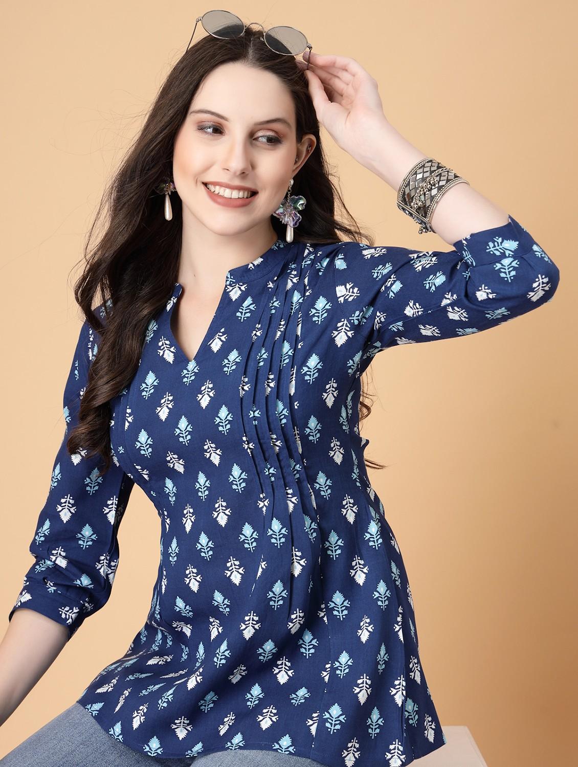 women printed three quarter sleeve a-line kurti - 22040472 - Standard Image - 1