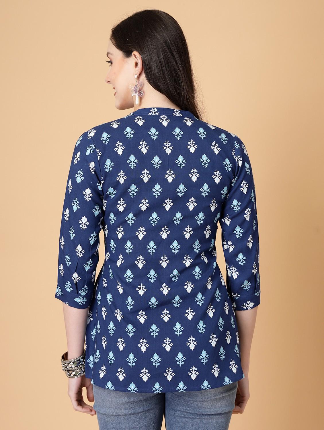 women printed three quarter sleeve a-line kurti - 22040472 - Standard Image - 4