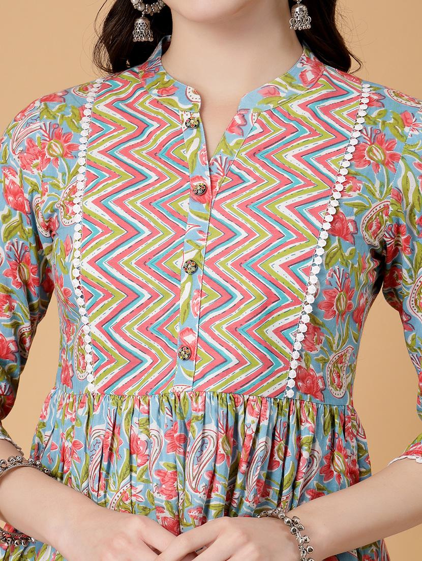 women printed three quarter sleeve flared kurti - 22040477 - Standard Image - 4